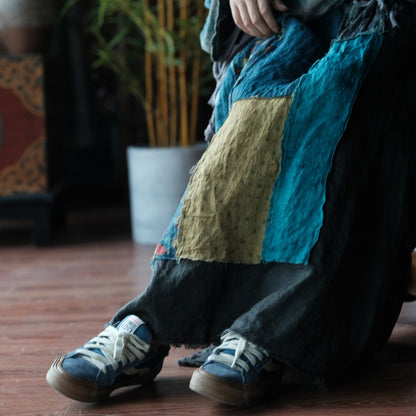 Indigo Fish Print Ramie Maxi Skirt