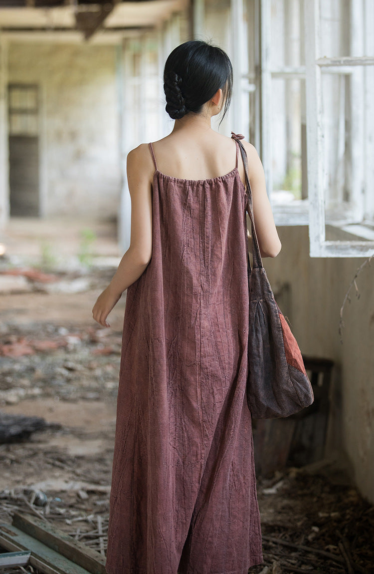 Vestido bohemio de lino y ramio