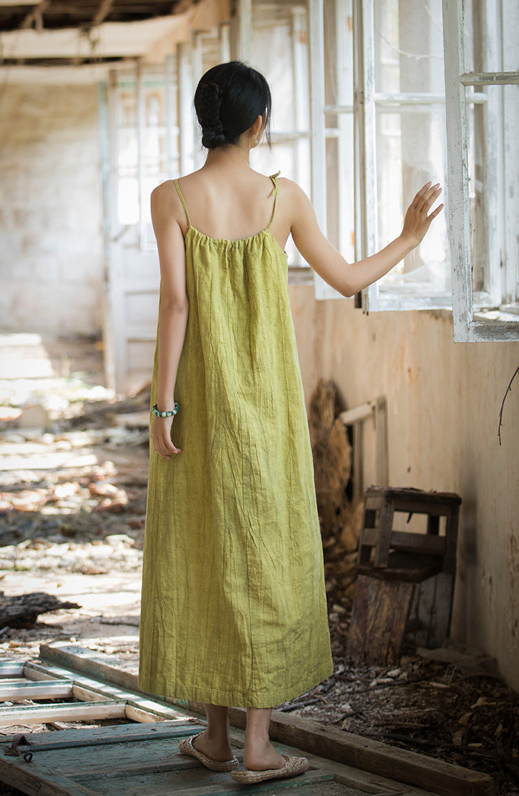 Vestido bohemio de lino y ramio