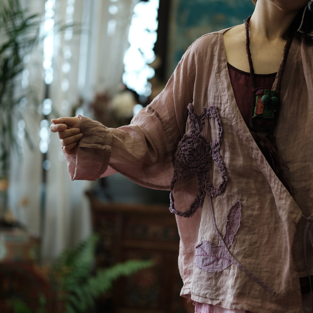 Blusa vintage de ramio con flores