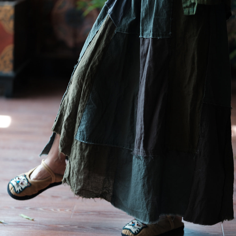 Mosaic Meadow Patchwork Cotton-Linen Skirt