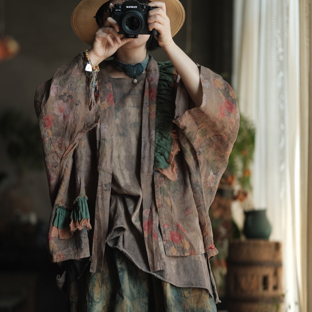 Vintage Bloom Linen Floral Kimono