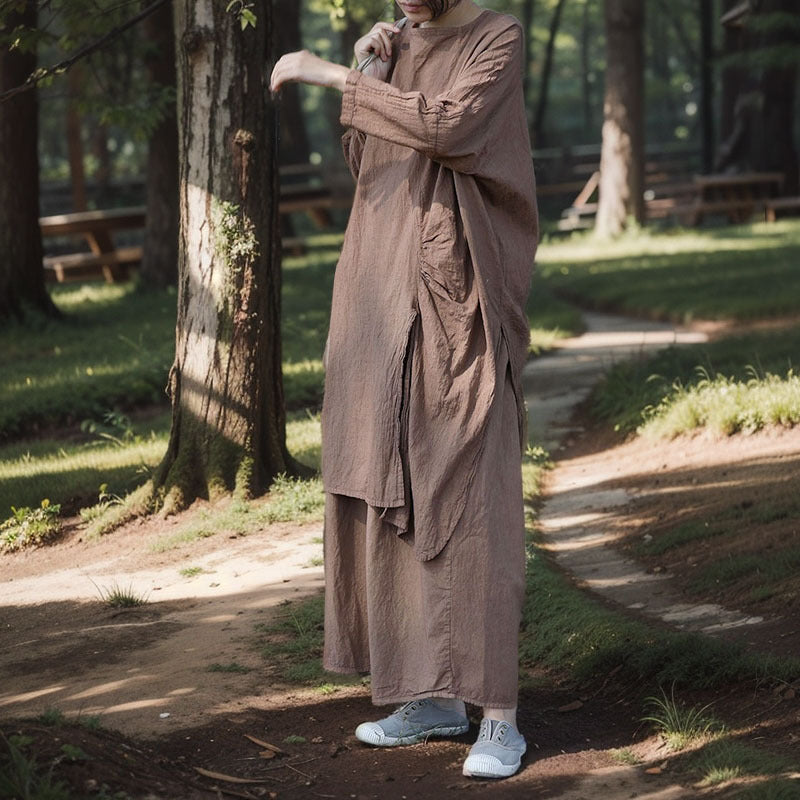 Blusa de algodón y lino con abertura larga