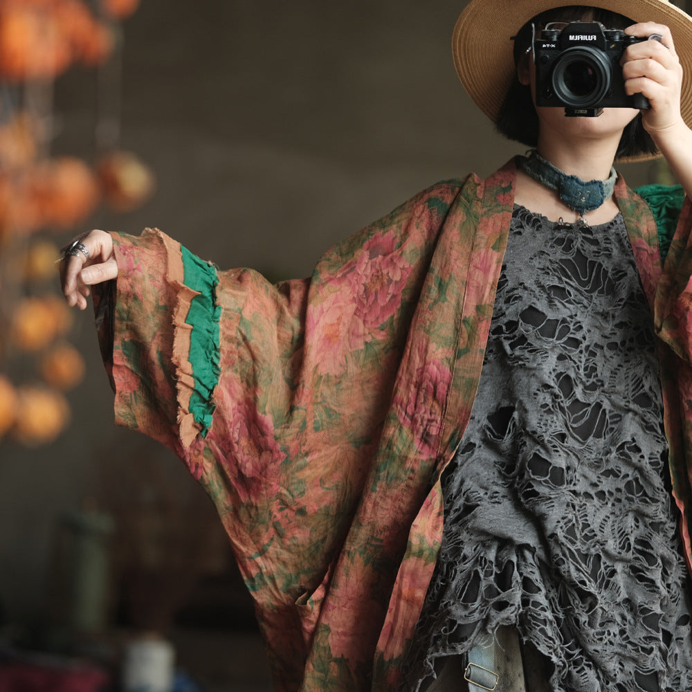 Vintage Floral Ramie Long Kimono