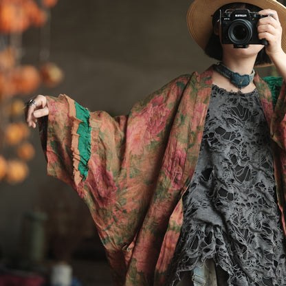 Vintage Floral Ramie Long Kimono