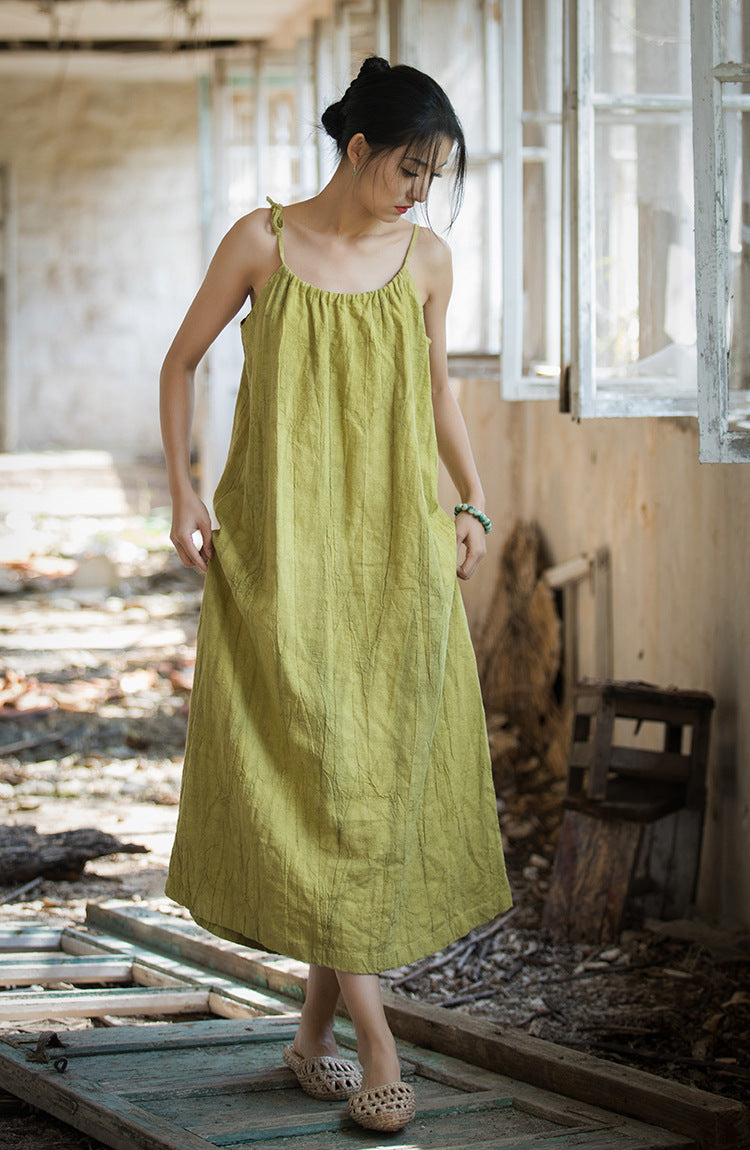 Vestido bohemio de lino y ramio