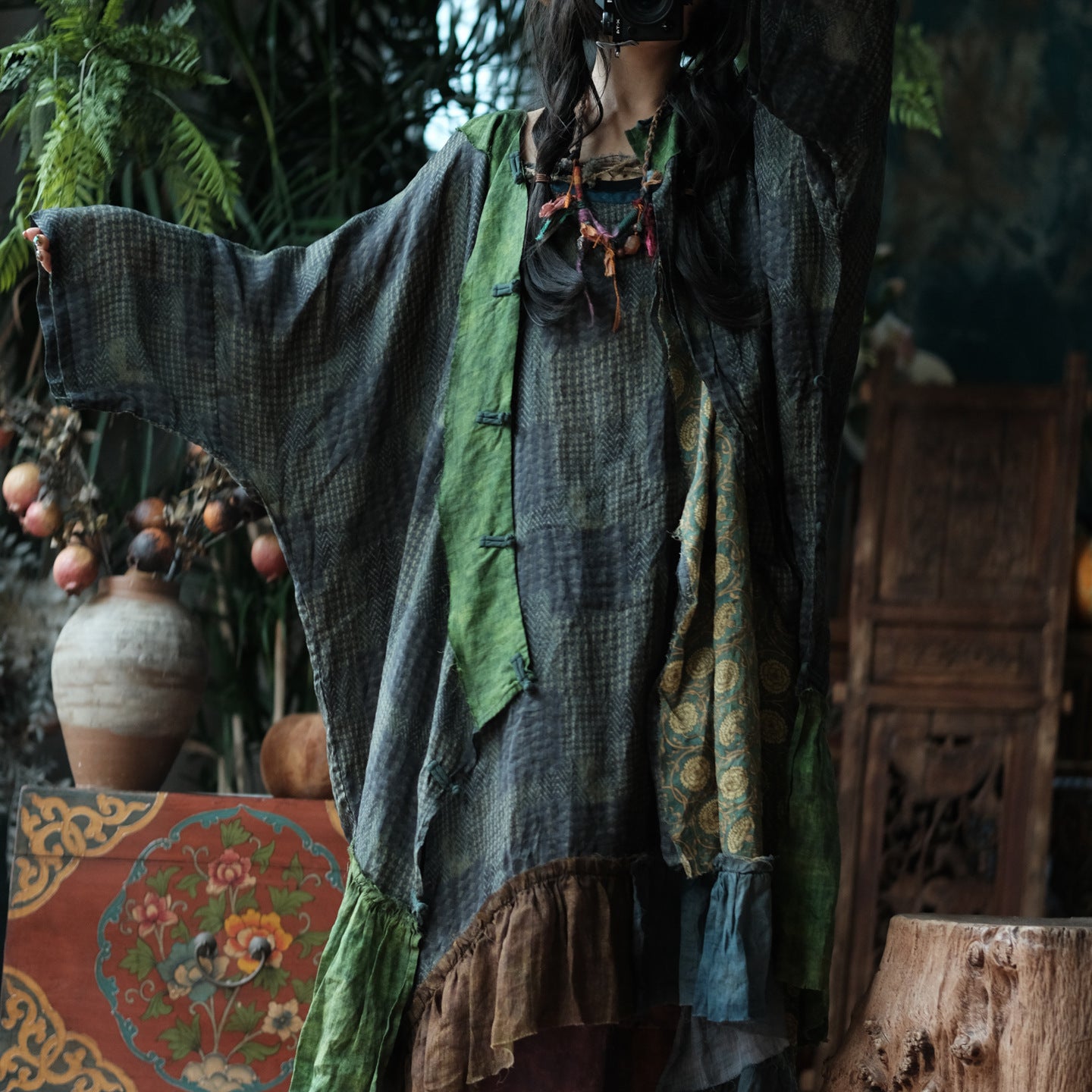 Forest Patchwork Ramie Dress