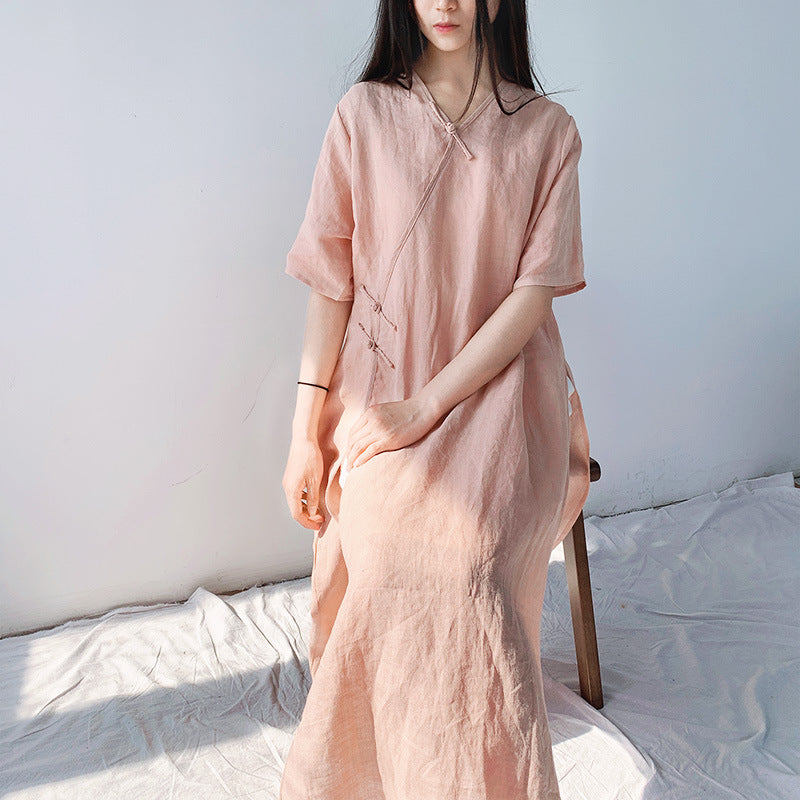 Túnica vintage de ramio con cuello en V