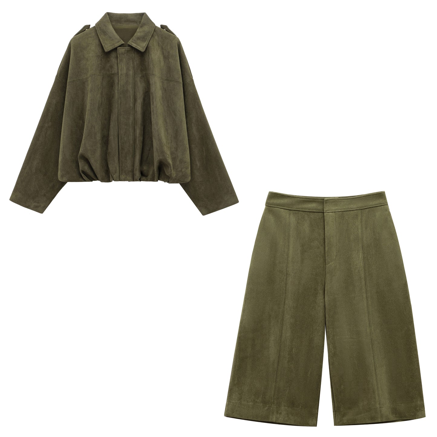 Chaqueta de ante con solapa de manga larga y pantalones cortos de cintura alta para mujer | Estilo urbano vintage 2025