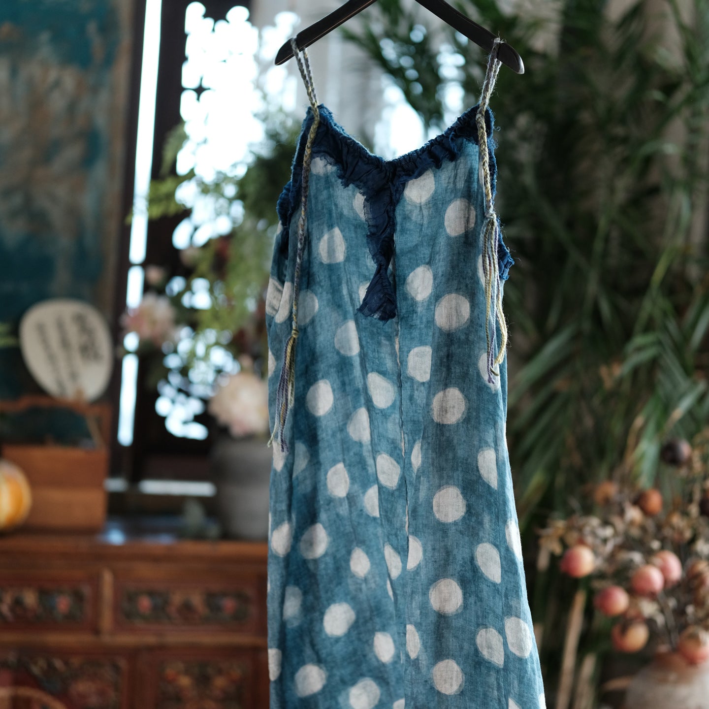 Azure Polka Linen Summe Dress
