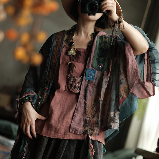 Blusa de ramio con retazos estilo bohemio