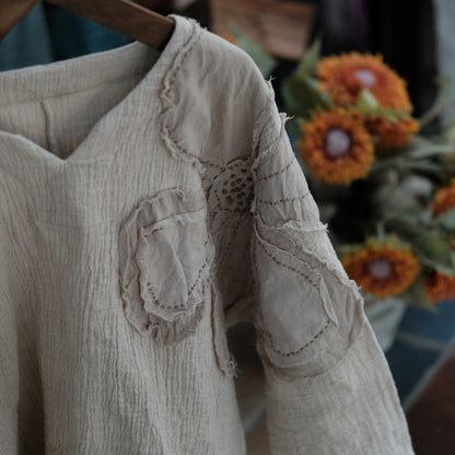 Blusa vintage de ramio bordada