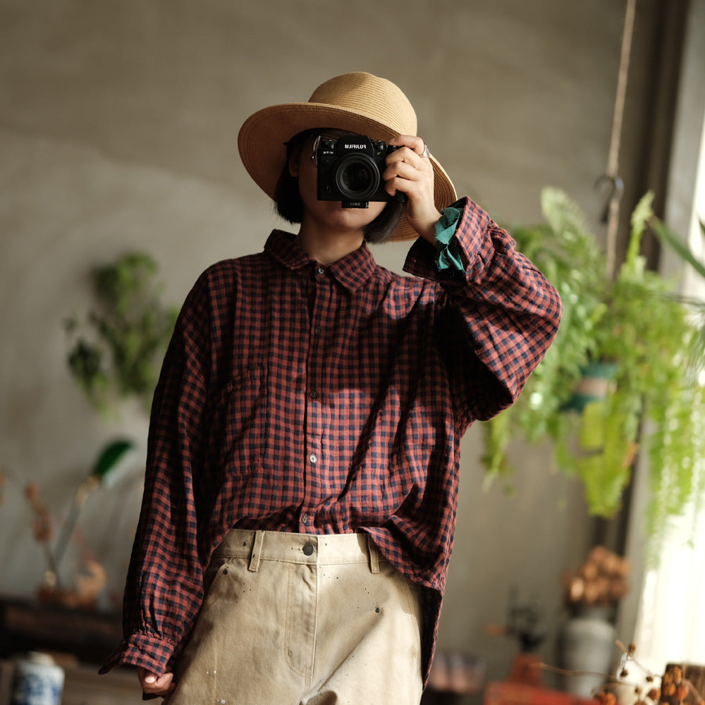 Vintage Plaid Linen Shirt