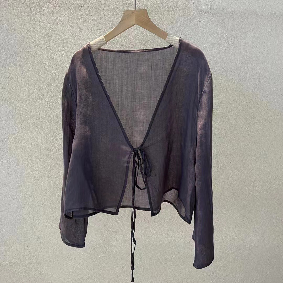 Blusa de lino con lazo Rami