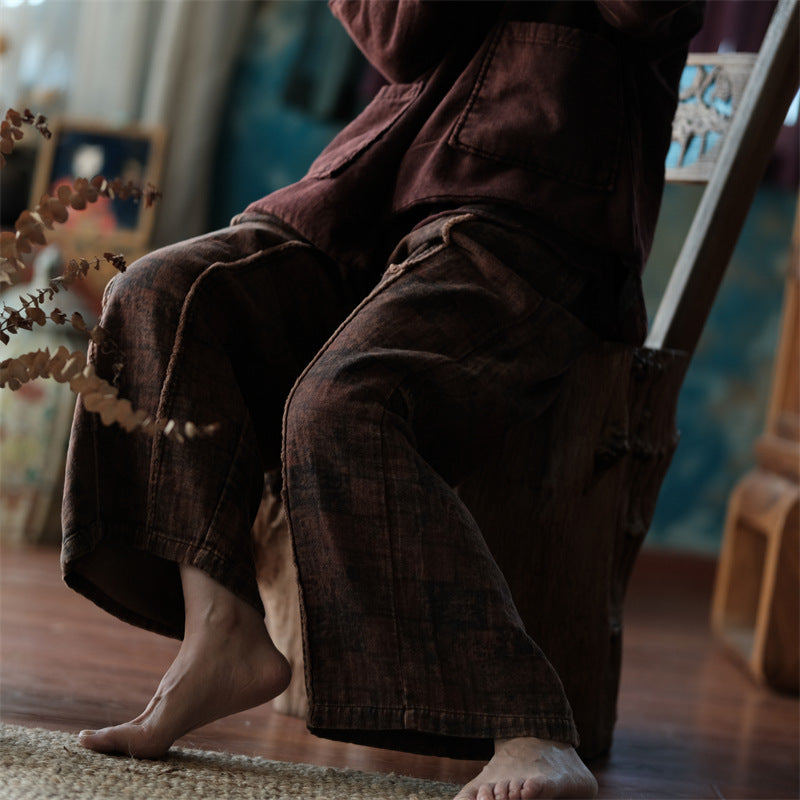 Pantalones de lino con estampado floral vintage