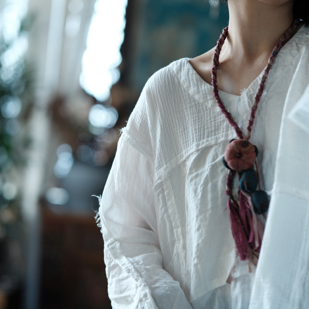 Blusa vintage de patchwork con cuello en V