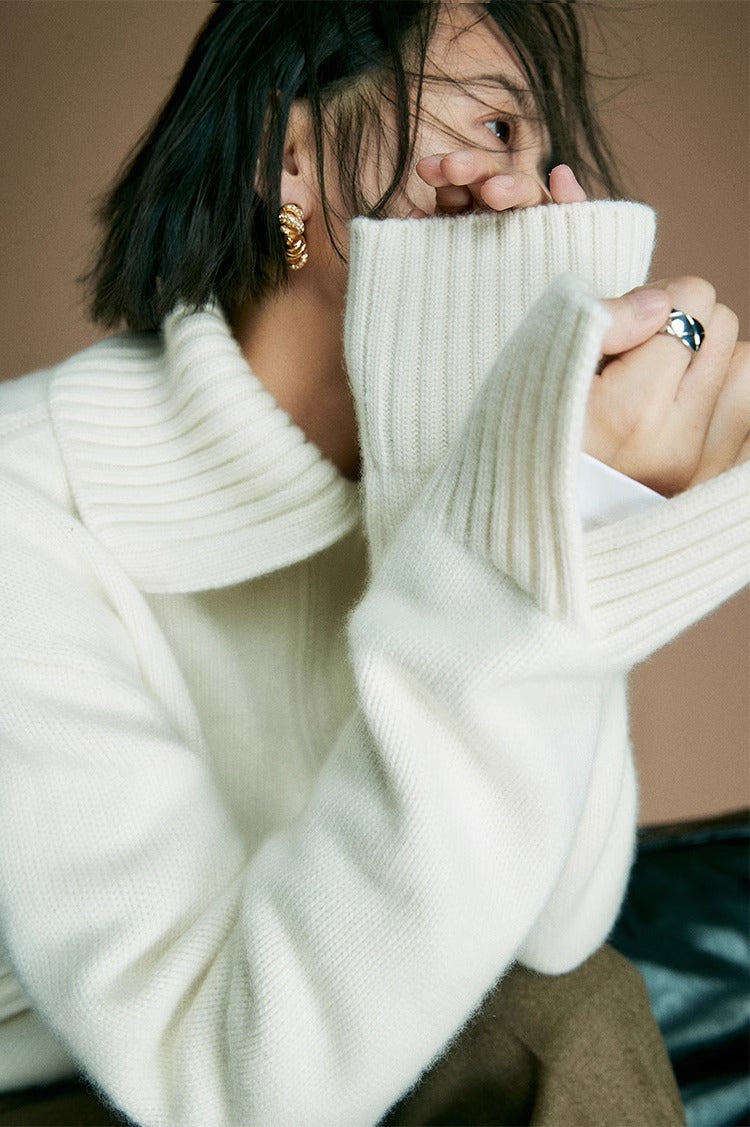 Suéter de punto de lana con cremallera para mujer: jersey de cuello con media cremallera y mezcla de lana al 80 % | Colección COANDMI