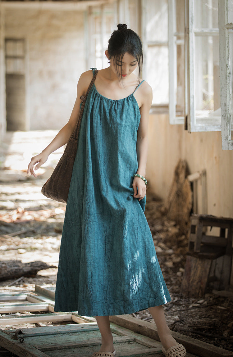 Vestido bohemio de lino y ramio