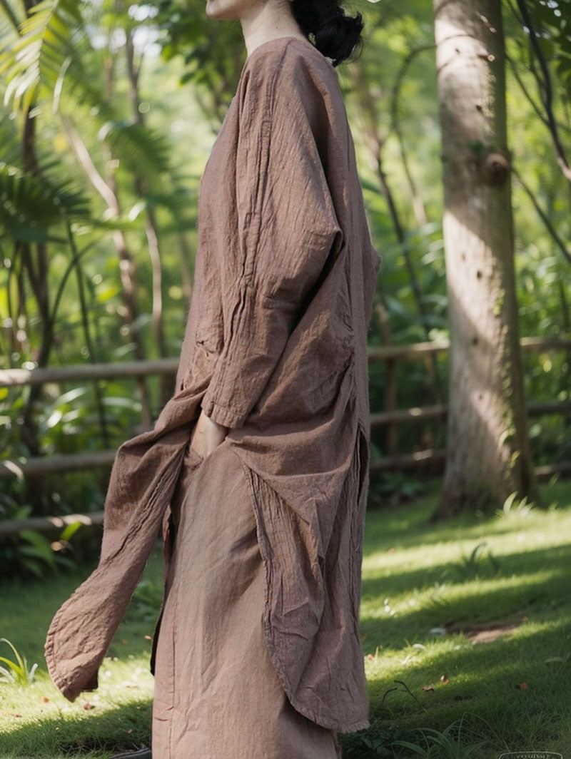 Blusa de algodón y lino con abertura larga