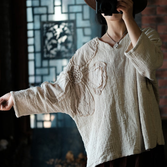 Blusa vintage de ramio bordada