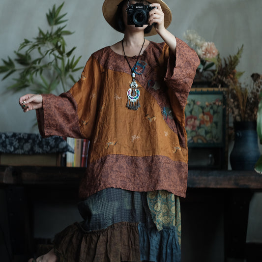 Vintage Mosaic Ramie Blouse