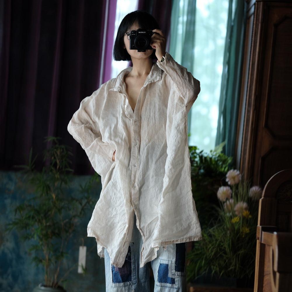 Camisa vintage de lino de gran tamaño