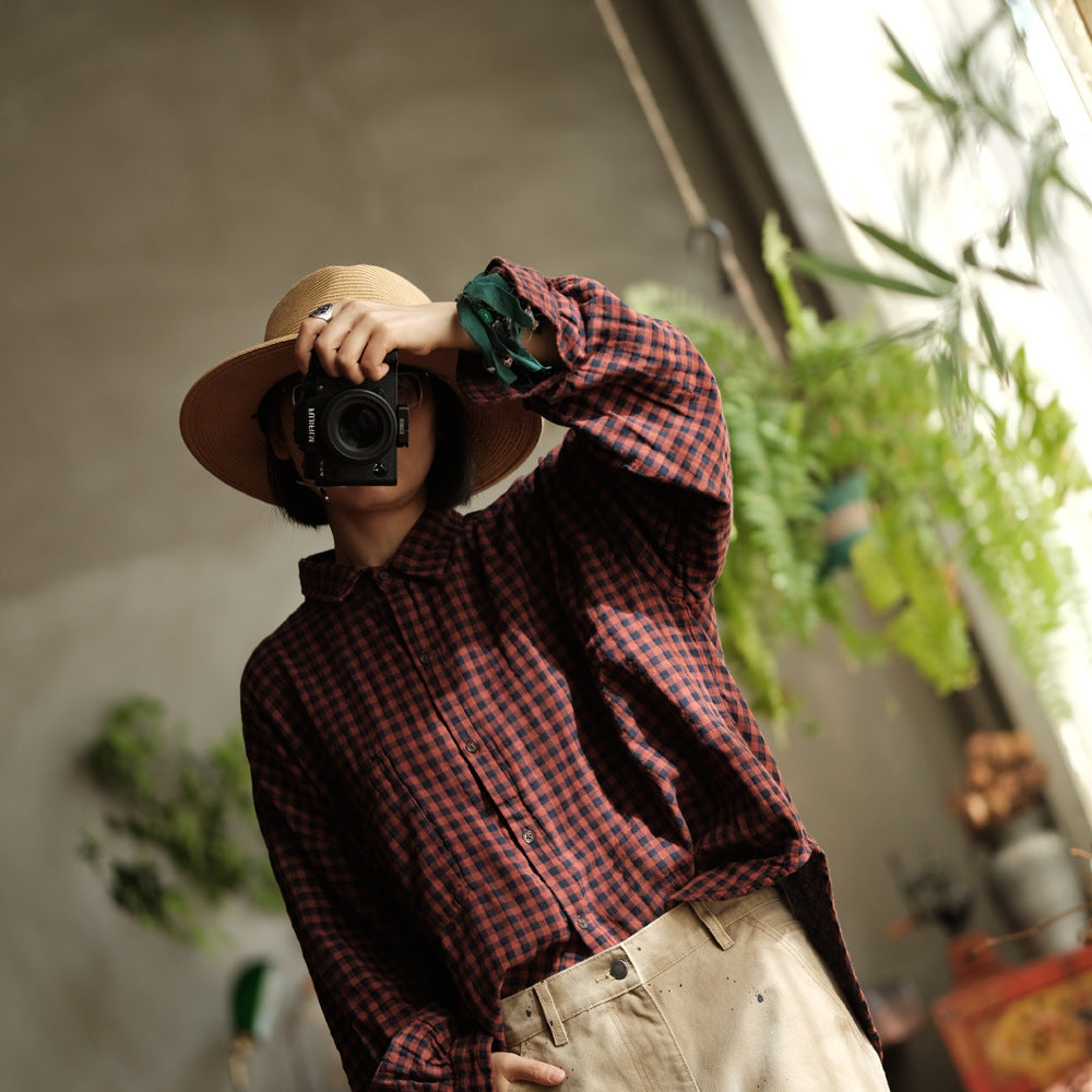 Vintage Plaid Linen Shirt
