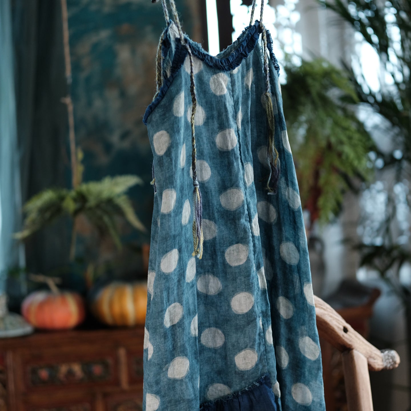 Azure Polka Linen Summe Dress