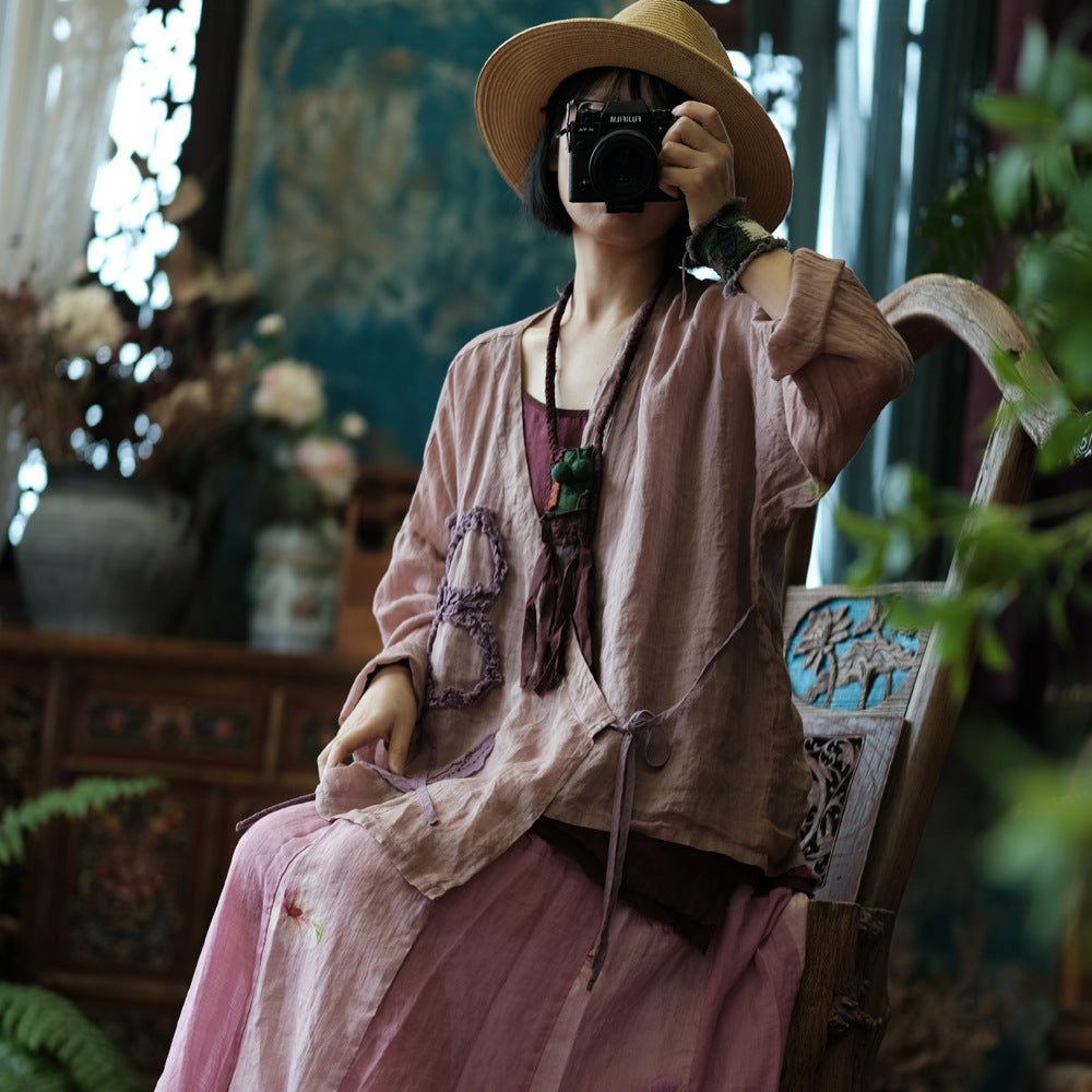 Blusa vintage de ramio con flores