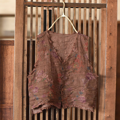 Blusa sin mangas de ramio con estampado vintage