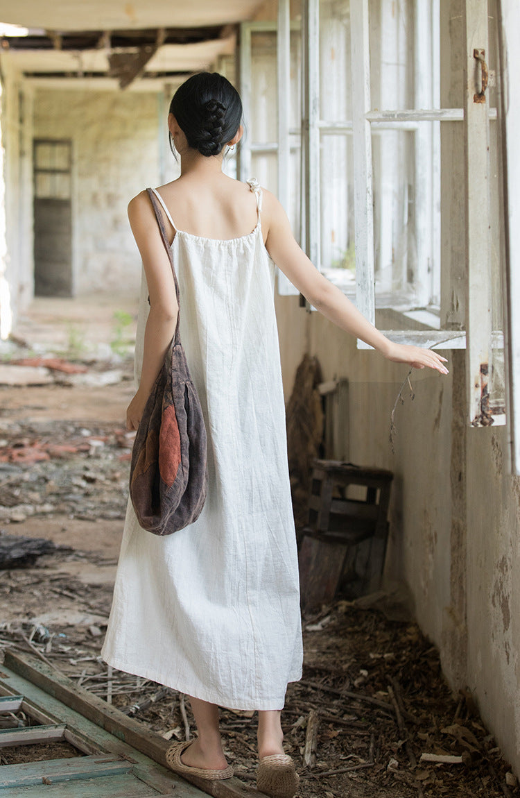 Vestido bohemio de lino y ramio