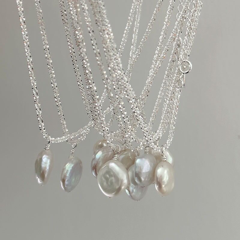 Collar de perlas redondas de plata de ley 925