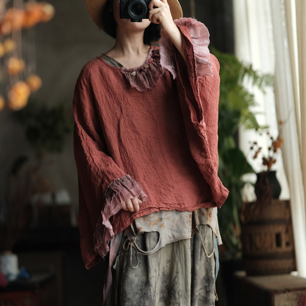 Heritage Ember Linen Patchwork Blouse