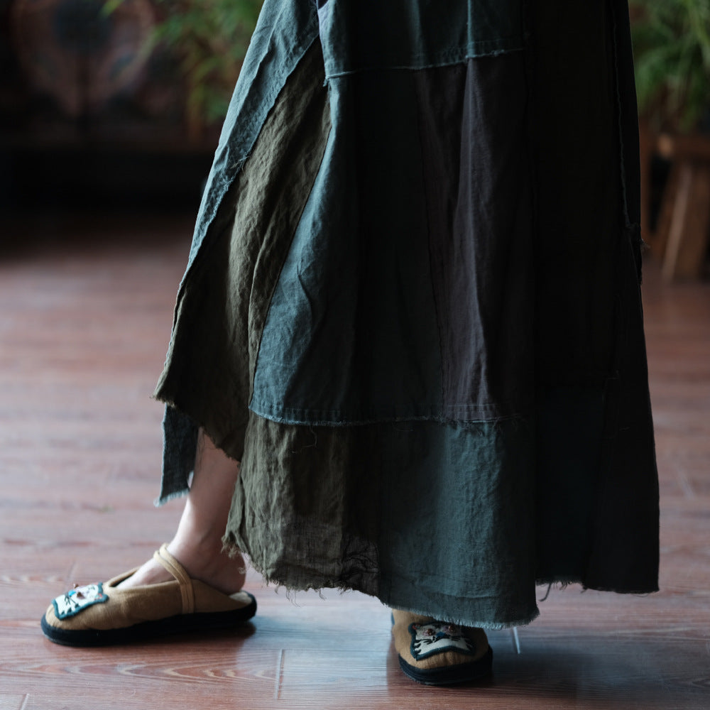 Mosaic Meadow Patchwork Cotton-Linen Skirt