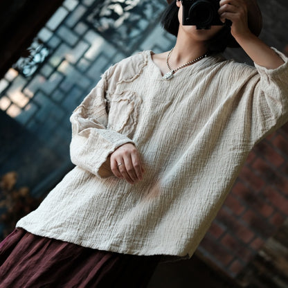 Blusa vintage de ramio bordada