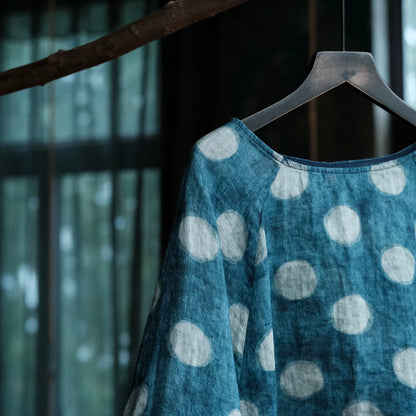 Dotted Ramie Batwing Blouse