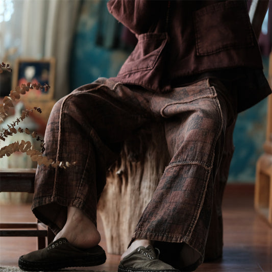 Pantalones de lino con estampado floral vintage