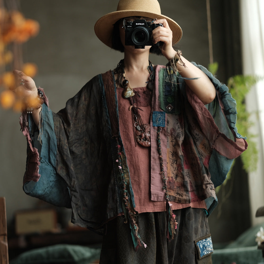 Blusa de ramio con retazos estilo bohemio