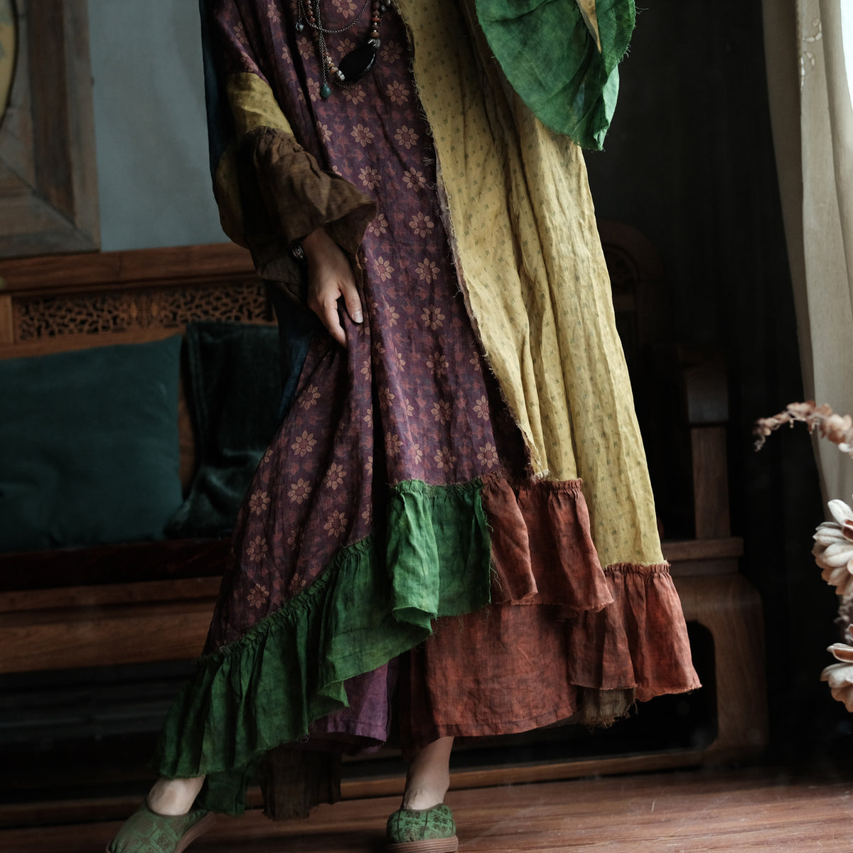 Mori Garden Patchwork Ramie Maxi Dress