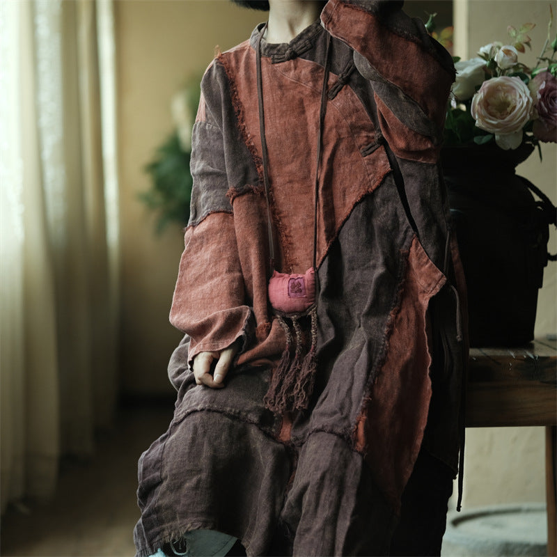 Vestido de lino con patchwork vintage