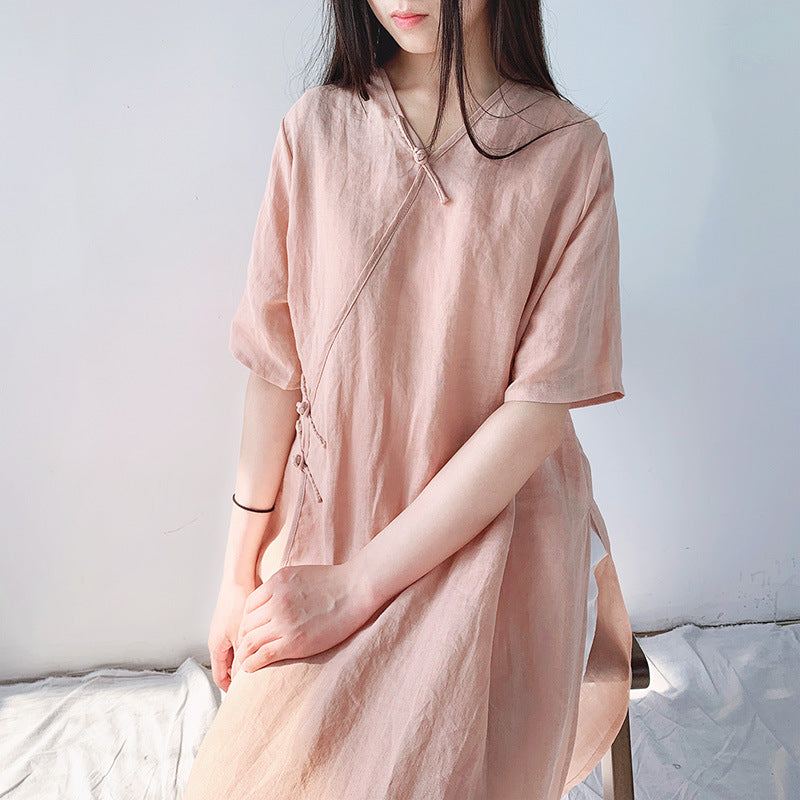 Túnica vintage de ramio con cuello en V