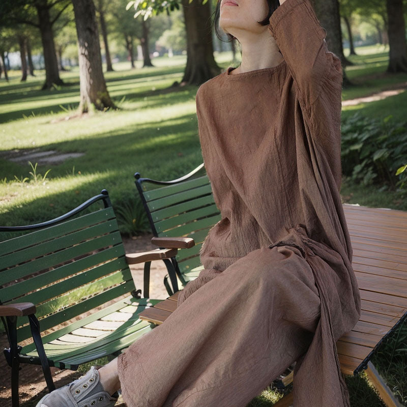 Blusa de algodón y lino con abertura larga