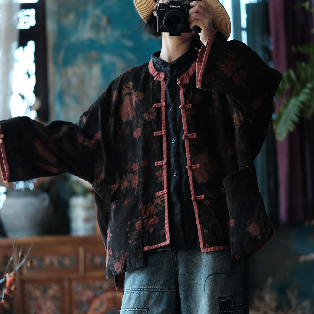 Chaqueta vintage de terciopelo con estampado floral