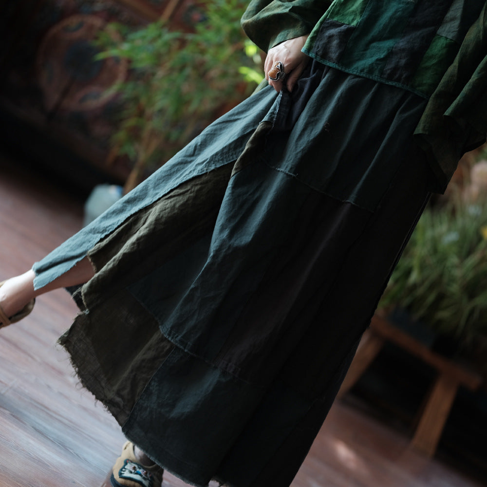 Mosaic Meadow Patchwork Cotton-Linen Skirt