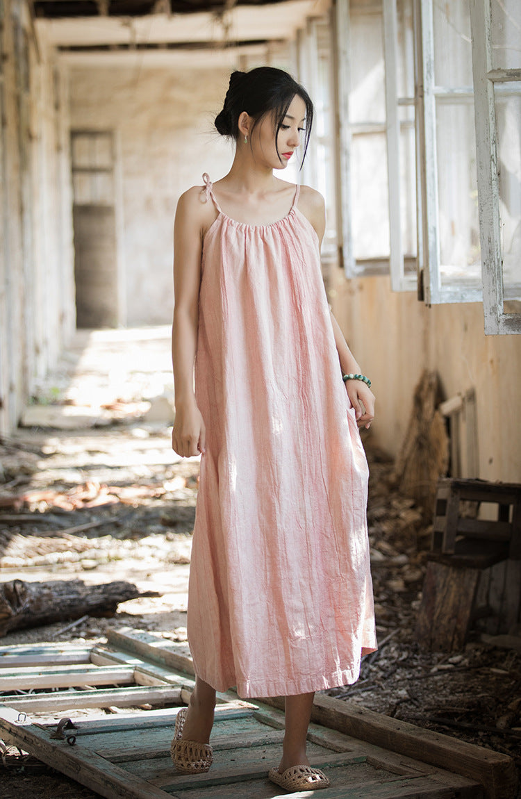 Vestido bohemio de lino y ramio