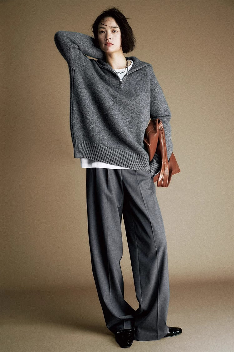 Suéter de punto de lana con cremallera para mujer: jersey de cuello con media cremallera y mezcla de lana al 80 % | Colección COANDMI