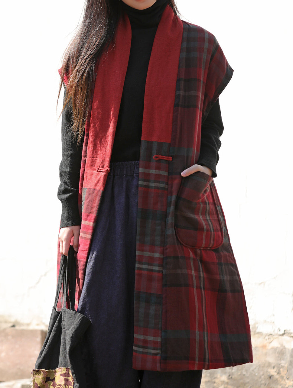 Chaleco étnico retro de algodón acolchado, sin mangas y forrado de seda.