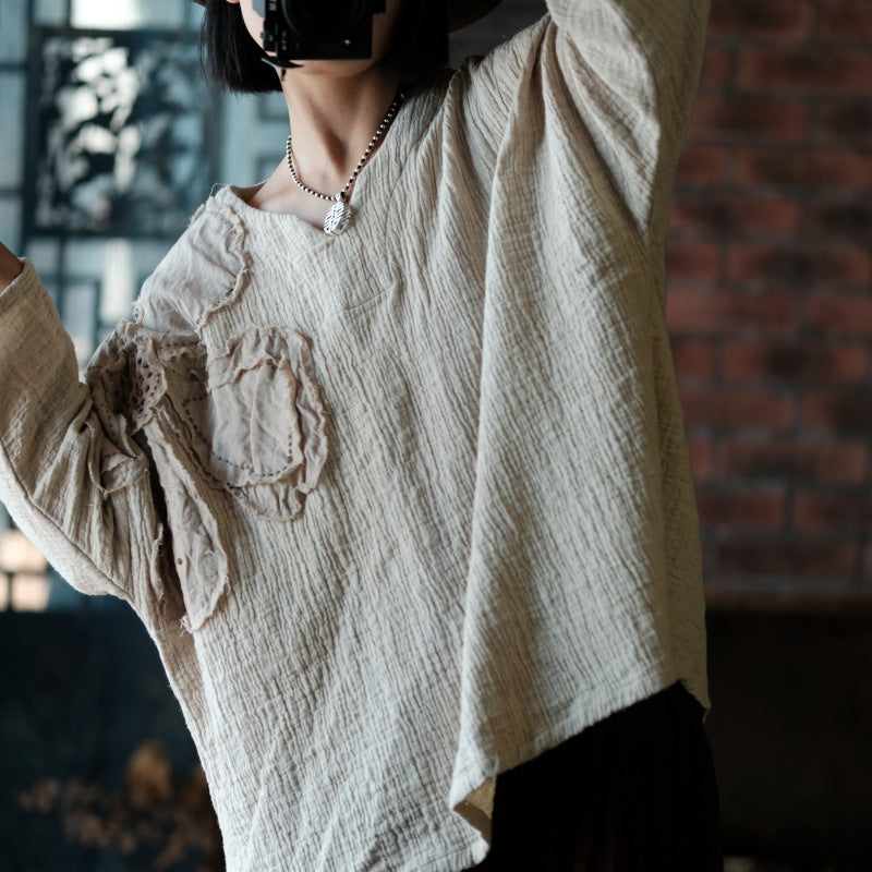 Blusa vintage de ramio bordada