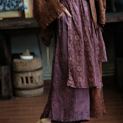 Vintage Floral Ramie Wide Leg Pants
