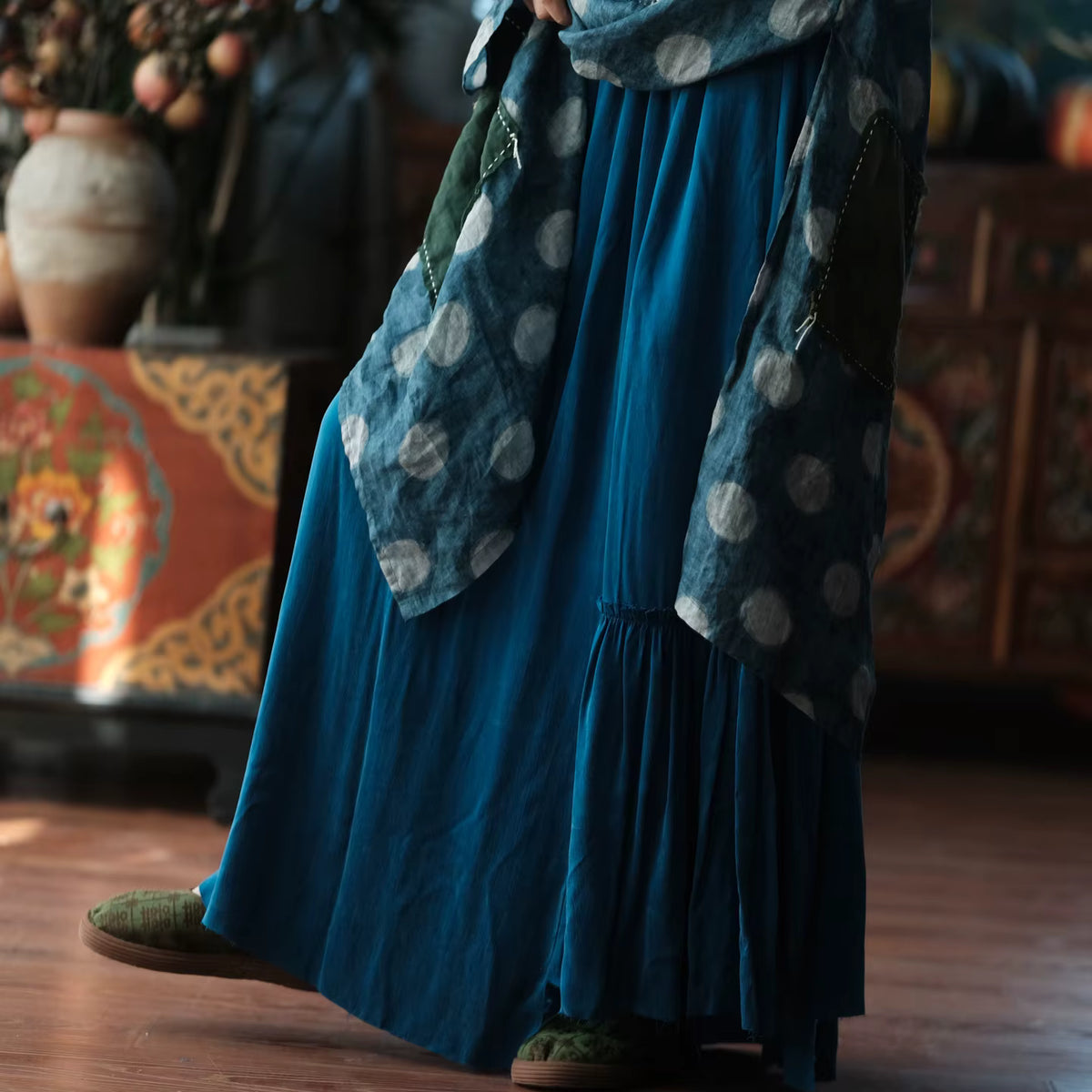 Sora Vintage Blue Dot Ramie Dress